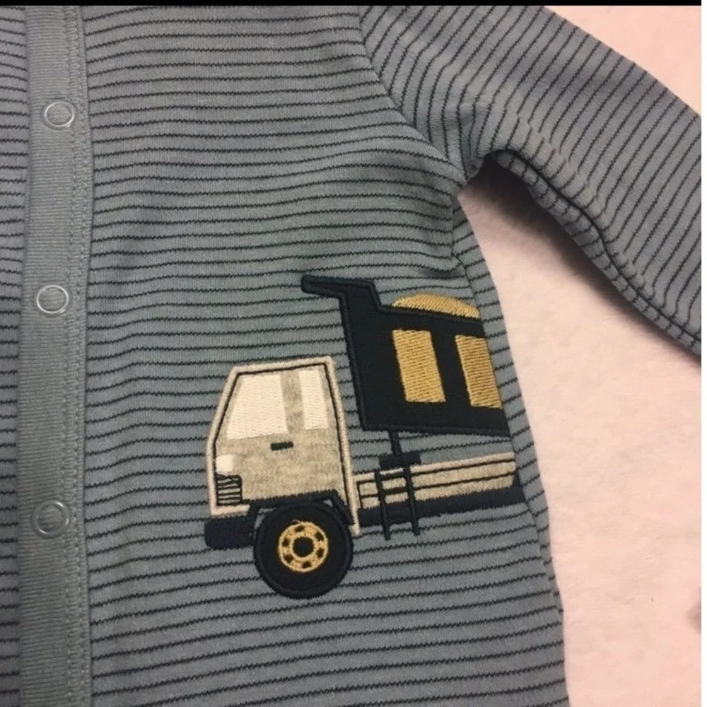 Carter's Footed Sleeper Baby Boy 6M Blue NWT‎ Striped Dump Truck Snap Pajamas